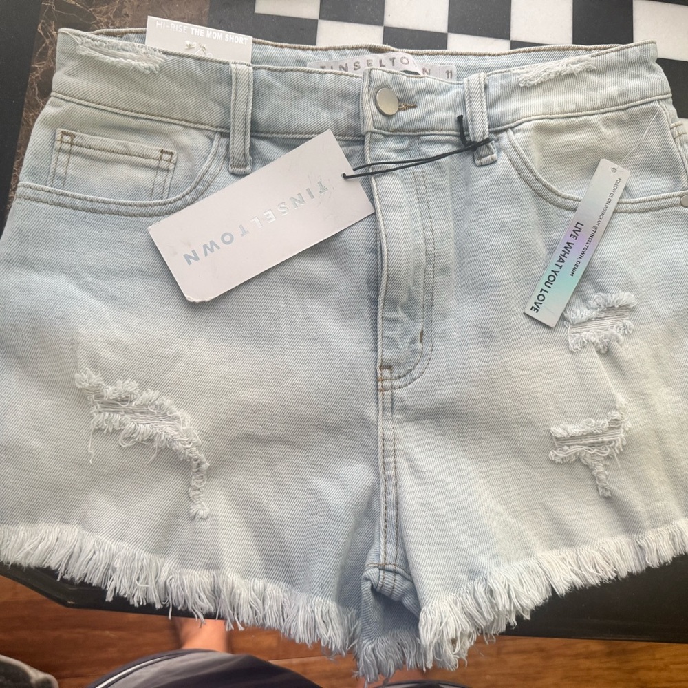 Light Blue Distressed Denim Shorts